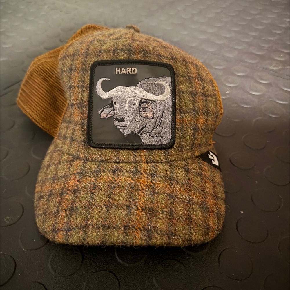 Goorin Bros The Farm Hard Water Buffalo Plaid Wool Trucker Hat Brown Snapback